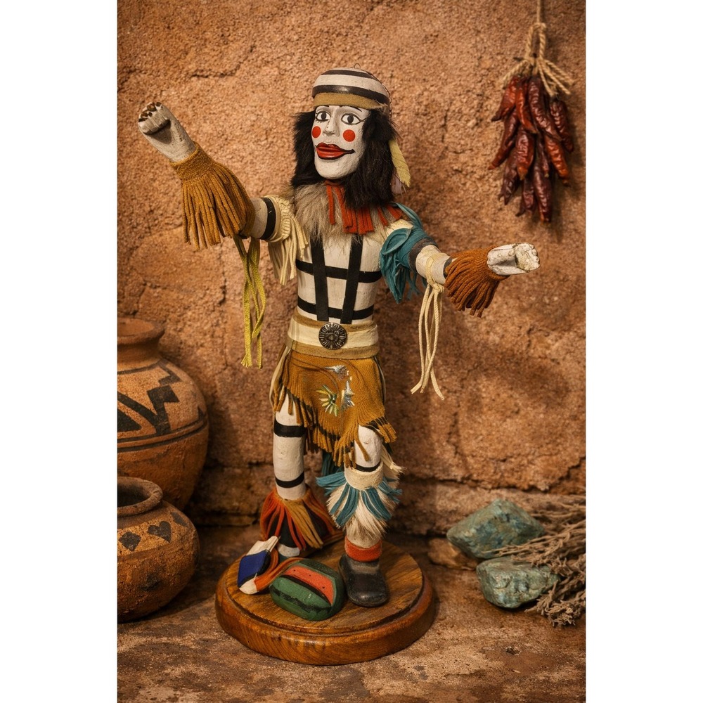 Signed Watermelon Clown Kachina-Style Figurine by Vandever 1995 Hand-Carved SW